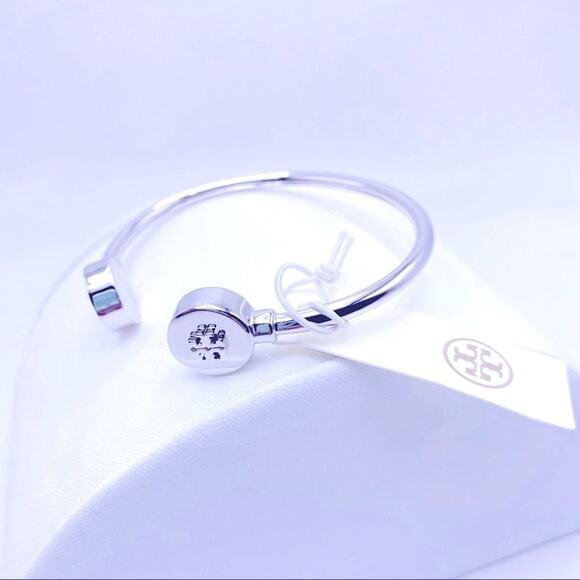 Tory Burch Silver Round Logo Cuff Bracelet - Picture 3 of 12